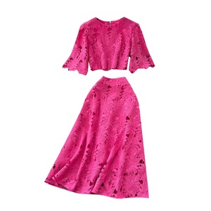 Completo tailleur da donna primaverile 2026: Nuova collezione <span class=keywords><strong>elegante</strong></span> con camicia a maniche svasate in <span class=keywords><strong>pizzo</strong></span> traforato e gonna a vita alta, stile francese raffinato - Product Image 6