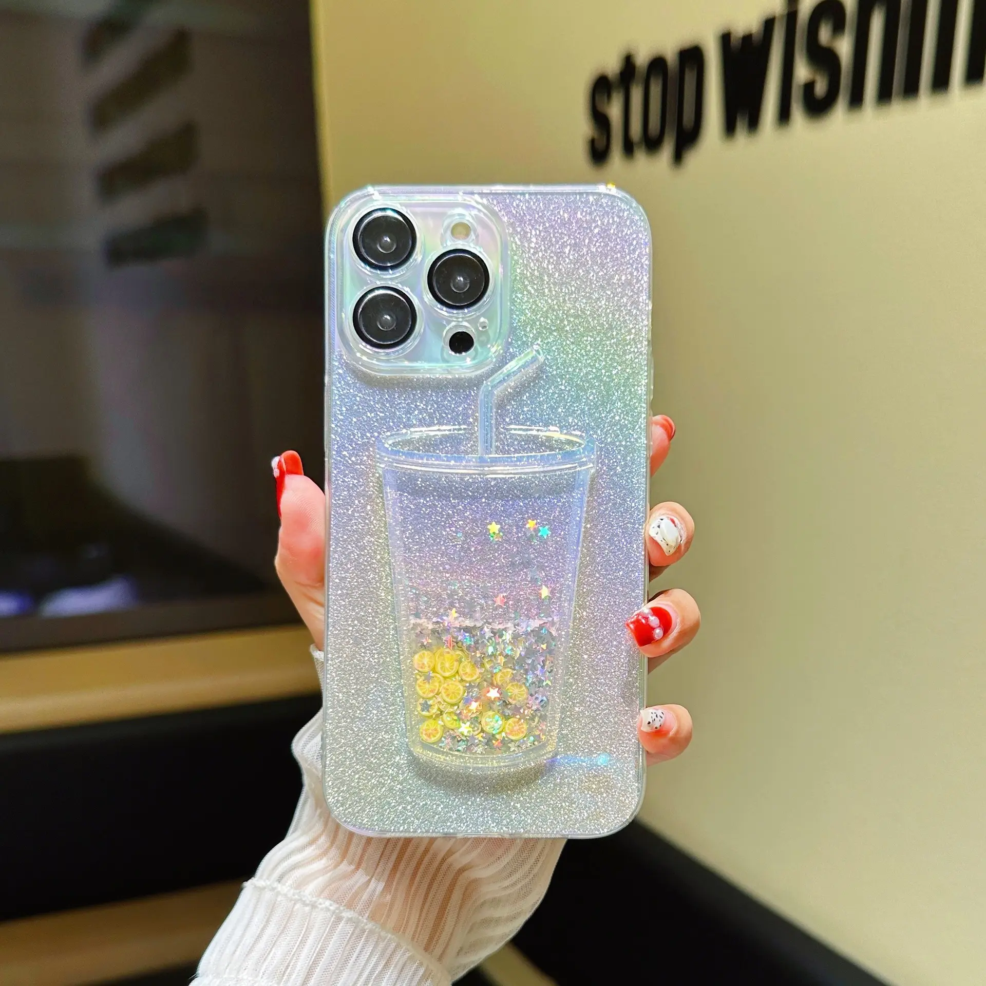 Fitspi Drijfzand Cup Geschikt Telefoon Hoesje Kleur Vergulde Gradiënt Glitter Custom Dropshipping