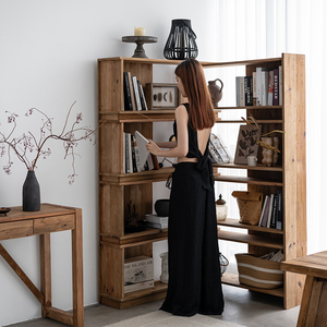 Retro rắn gỗ Kệ sách phong cách Mỹ cũ thông hiển thị kệ có thể thu vào tầng-đứng kệ sách cho phòng khách - Product Image 2