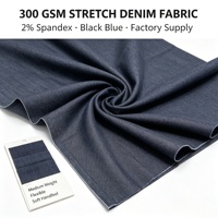 Tissu denim extensible 2% élasthanne 300 g/m² 180 cm de large Mélange coton polyester Sergé 3/1 Bleu Doux Confortable Vente en gros
