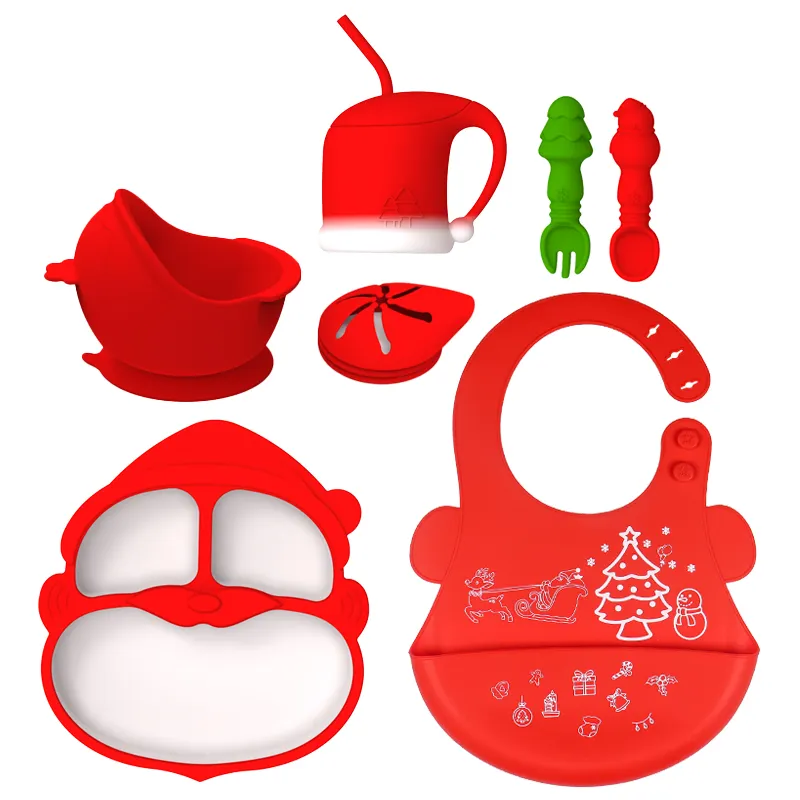 Baby's tableware set for Christmas style for BPA Free Soft Spoon Suction