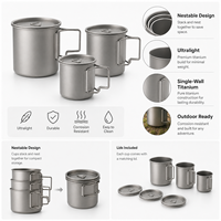 Mug de camping ultraléger en titane pur, paroi simple, 250-550 ml, résistant à la corrosion, tasse à café ou à thé d'extérieur avec poignée pliable