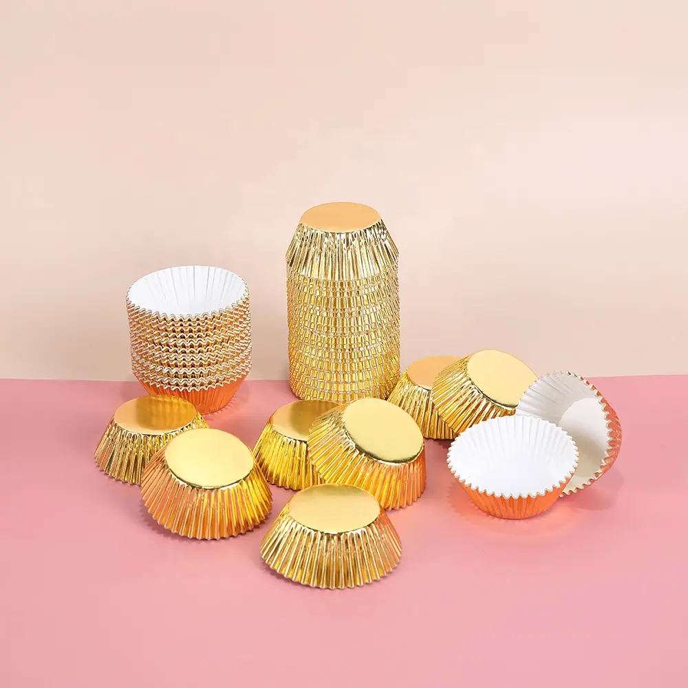 100 pcs flat dia 110 mm standard gold 60gsm aluminum foil baking cup paper party decoration bakery paper cups muffin cake molds