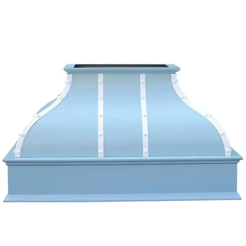 French Style Blue Color Kitchen Stainless Steel Wall Mount Kitchen Range Hood Vent Hood Luxury Customized Design Stove Hood