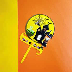 Hstyle couleur imprimé acrylique Halloween gâteau Topper drôle tour ou traiter citrouille sorcière araignée gâteau Inserts Dessert Cupcake Picks - Product Image 3