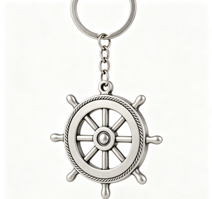 Silver <b>Ship</b> <b>Wheel</b> Metal Keychain Zinc Alloy Enamel Keyring Nautical Pendant Gift - Product Image 3