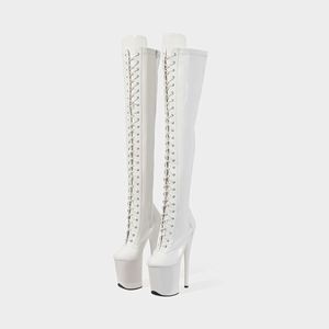 <span class=keywords><strong>Stivali</strong></span> da uomo fetish neri <span class=keywords><strong>alti</strong></span> fino alla coscia, con tacco alto, plateau, cinturino e punta aperta, allacciati, 20 cm, per Drag Queen e Gogo Dancer - Product Image 3