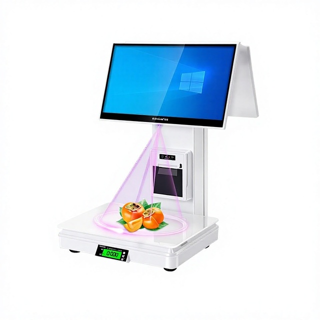 AI-powered Smart Automatic Recognition Cash Register Scale All-in-one Terminal Dual-screen Touch Screen Barcode Scanner