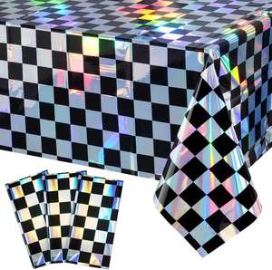 Iridescent Checkered PE Plastic Shiny Reusable Table Cover for Wedding Birthday Party Decorations <b>Tablecloth</b> - Product Image 5