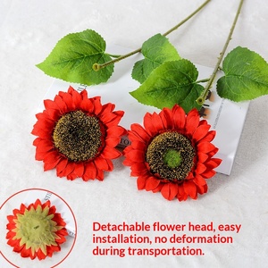 Tige unique de tournesol artificiel en soie synthétique avec feuilles vertes pour décoration de maison, mariage, vase – Vente en gros - Product Image 4