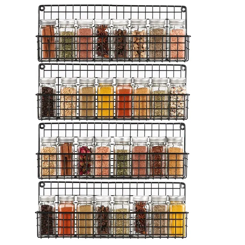 4 Uds. Estantes colgantes para especias, estante colgante de alambre de hierro negro para especias, estantes de almacenamiento para organizador de cocina, artículos para el hogar y el baño