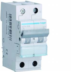 MYN506 ปรับแต่งได้ด้วย Hagers MCB 4500A 1P+N ค่ากระแส C 6A 2 โมดูล - Product Image 1