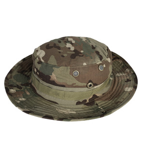 Cappello Boonie mimetico a tesa larga con protezione solare e cinturino sottogola, ideale per pesca, escursioni, campeggio, in tela, quattro stagioni, unisex - Product Image 4