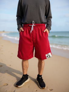 Shorts de Baño Rojos para Hombre, de Secado Rápido, con Cordón en la Cintura, Color Sólido, Tejido de Poliéster, Ropa de Playa Informal - Product Image 2