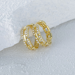 ต่างหูห่วงฮิปฮอป CANNER Mosaic Diamond Wave เงินแท้ S925 ชุบทอง 18K ดีไซน์โซ่เก๋ๆ สำหรับผู้หญิงเท่ๆ - Product Image 3