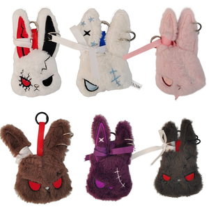 Vente en gros, Meilleure vente : Porte-clés en peluche Lapin effrayant, 4 pouces, mignon, câlin, adorable, effrayant, prix de carnaval pour enfants, cadeau - Product Image 1