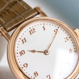 Montre mécanique de luxe pour femme, en or rose 18 carats, cadran grainé <span class=keywords><strong>crème</strong></span>, ultra fine, automatique, bracelet en <span class=keywords><strong>cuir</strong></span>, montre habillée - Product Image 3