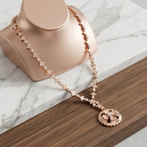 Conjunto de Collar con Colgante Floral de Plata 925 y Oro Rosa Italiano con Pendientes a Juego, Joyería de Diseño con Cristales para Mujer - Product Image 5