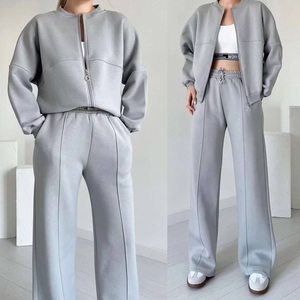 Conjunto Deportivo Premium de Jersey Grueso con Logotipo Personalizado, Chaqueta con Cierre Completo y Pantalones Anchos con Costura Central, 2 Piezas, Estilo Urbano - Product Image 2