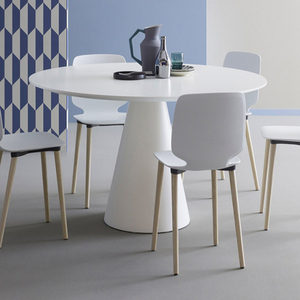 Vòng Faux bề mặt rắn đá bàn ăn và ghế hiện đại mở rộng Dinning bảng thiết lập màu trắng - Product Image 1