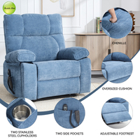 Fauteuil inclinable électrique en tissu chenille doux avec massage 8 points, chaleur lombaire, porte-gobelets et poches latérales pour personnes âgées et salons