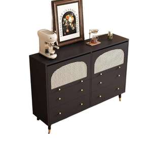 Black Rattan Woven Chest Of <b>Drawers</b> With Multi Layered <b>Storage</b> <b>For</b> Living Room And Dining Room - Product Image 5