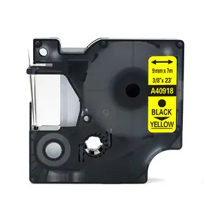 Ruban d'étiquette A40918 noir sur jaune de 9mm pour cassette DYMO LabelWriter 450 LM 160 280 420P