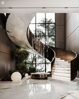 Escalier courbé élégant avec éclairage LED à capteur de la fabrique de Foshan