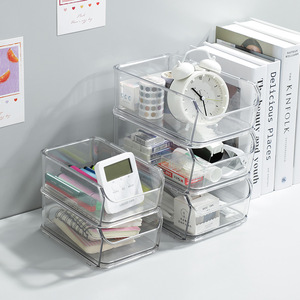 Transparent Desktop Storage <b>Box</b> Stackable Office Organizer Rectangle Solid Color Large Capacity For Student Dormitory Cosmetics - Product Image 5