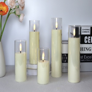 Bougie LED sans flamme 3D télécommandée dans un bocal en verre, blanc ivoire, lot de 5, nécessite des piles - Product Image 3