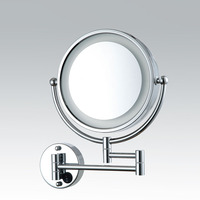 Miroir de courtoisie de maquillage grossissant rond et rotatif illuminé par LED moderne avec montage mural pivotant à 360 ° pour un usage domestique