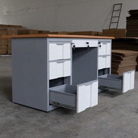 Bureau d'ordinateur moderne en métal de 140 cm avec 6 tiroirs, plateau pour clavier verrouillable, en acier, pour la maison, le bureau, l'école, l'hôpital