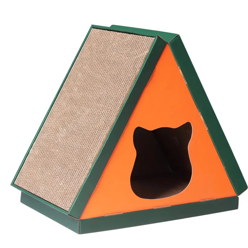 Desain baru populer segitiga kucing Scratcher Lounge dengan Catnip Play mainan latihan kardus kucing Scratch Board rumah