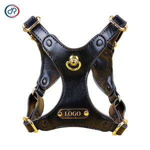 OKKPETS tali kekang anjing kulit hitam mewah desainer tanpa tarik tali kekang hewan peliharaan dengan perangkat keras Premium kulit Eco Harness Anjing khusus - Product Image 1