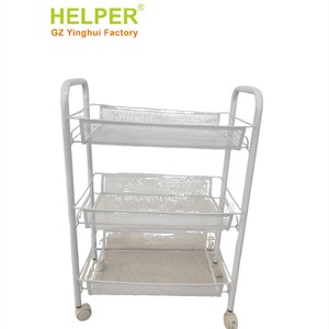 Helper Three Tier Wire Mesh Storage <b>Rack</b> With Wheels <b>Kitchen</b> Bathroom Organizer Metal Minimalist Design - Product Image 1