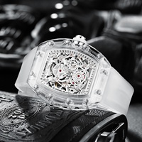 Montre mécanique automatique pour homme Kingston, bracelet en silicone transparent en forme de baril à vin, résistante à l'eau jusqu'à 30 m, tendance