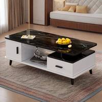 Nouvelle table basse moderne de style chinois en verre trempé avec plateau en panneau composite et espace de rangement pour salon et usage domestique