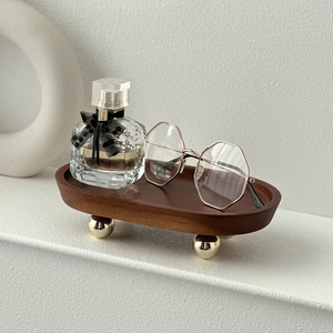 <span class=keywords><strong>Plateau</strong></span> ovale sur piétement en bois d'acacia avec pieds sphériques, support décoratif nordique pour bijoux, bougies et savons, pour la décoration intérieure et la cuisine - Product Image 4