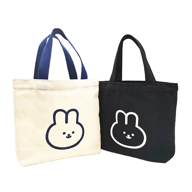 Nuovo popolare simpatico cartone animato borse di coniglio di alta qualità stampa regalo piccola shopping bag su misura Tote bag di tela con Logo
