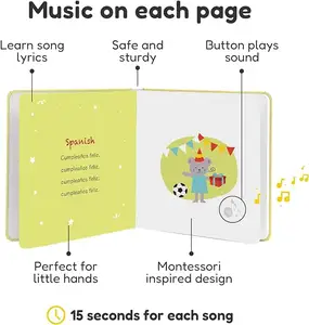 Mejores ventas en español, seis idiomas, descubra a los niños, canciones educativas de feliz cumpleaños, libros musicales interactivos con sonido para bebé