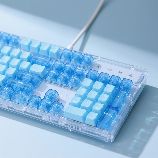 Customizable Crystal Keycaps-Arctic Blue Translucent PBT 130 Keys with Glowing Legends for Gaming/Office Keyboard TechRexy Brand