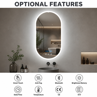 Miroir de salle de bain ovale à LED avec éclairage frontal, sans cadre, tactile, à intensité variable, 6500K, IP44, miroir éclairé mural pour hôtel boutique par Joystar