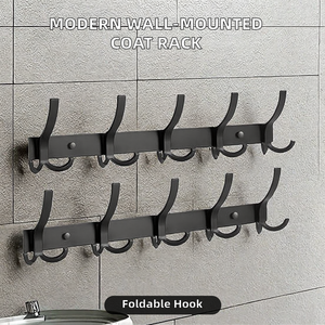 Modern Foldable Wall Mounted Single Tier Coat Rack <b>Hooks</b> <b>Rail</b> White Aluminum Towel Hanger Clothing Organizer for Bathroom - Product Image 2