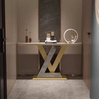 Table d'entrée murale en métal de luxe léger avec plateau en ardoise, moderne, pour hôtel et appartement, démontable et assemblable