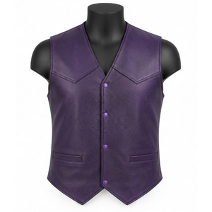 Chaleco PERRY BURRY Modelo 2025 de Alta Gama para Hombre, Cuello en V, Cierre de un Botón, Mezclilla Negra, Cuero Vacuno Ecológico, Estilo Inglés - Product Image 1