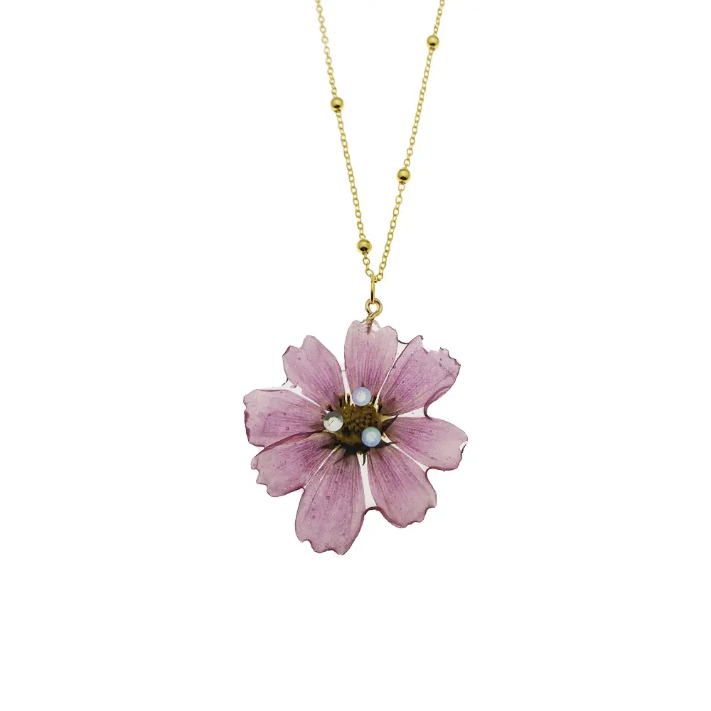 Hand made purple real Coreopsis Daisy Pressed Flower in uv resin charms necklace jewelry nature