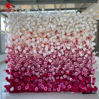 Rosige Blumen Omre Hot Pink Weiße Rosen Blumenwand Hintergrund Künstliche Blumenwand für Hochzeitsdekoration