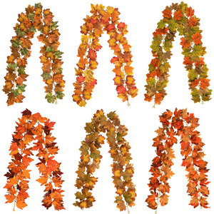 Guirnalda de Hojas de Arce Artificiales de 2 Metros de Largo, Flor de Seda, Decoración para el Hogar y Exteriores, Decoración de Halloween - Product Image 1