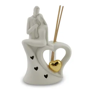 Soporte de varita de incienso de cerámica para decoración del hogar, soporte de incienso moderno de porcelana para San Valentín con luz LED, esencia aromática, soporte de aceite