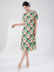 Miyake เดรสคลุมเข่าของผู้หญิงมีจีบพิมพ์ลายดอกไม้2025เอวธรรมชาติเป็นมิตรต่อสิ่งแวดล้อมทรงเอมีสินค้าในสต็อก - Product Image 6